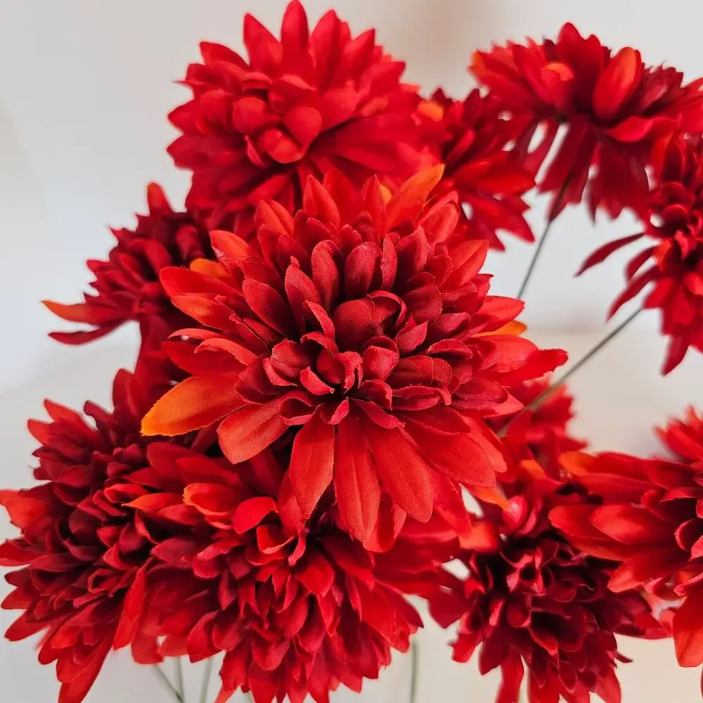 Red Artificial Chrysanthemum Mum Flowers 16 Stems Silk Floral Wedding Fall Home